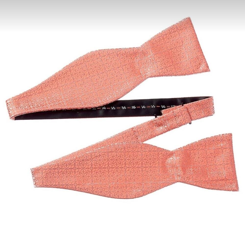 NWT The Tie Bar Opulent Silk Bow Tie Coral Jacquard Formal Wedding - Picture 2 of 10